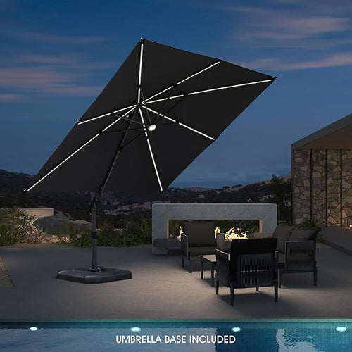 10 Feet Patio Umbrella with Base Outdoor Cantilever Solar – Grey