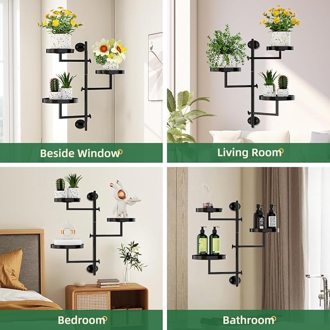 Window Plant Shelves Plant Shelf Indoor Metal Plant Stand Rotating Window Shelf for Plants 3 Tier Plant Stand Wall Plant Holder Wall Planters for Indoor Plants, Outdoor Plant Stands for Patio, Black