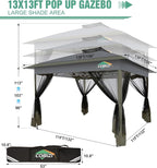 COBIZI Gazebo 13x13 Pop Up Canopy, Gazebos on Clearance - Canopy Tent with Mosquito Netting for Lawn, Garden, Backyard & Patio - Carpas para Patio- Water Resistant and UPF50+ (Gray)