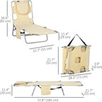 Outsunny Folding Beach Lounge Chair with Face Hole and Arm Slots, 5-Level Adjustable Sun Lounger Tanning Chair with Pillow for Patio, Garden, Beach, Pool, Beige