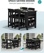 SERWALL Outdoor Bar Stools Set of 2, All Weather HDPE 25" Counter Height Bar Stools with Back, Outdoor Armless Barstools for Patio, Garden, Backyard, Balcony, Poolside, Black