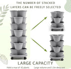 Umigy 2 Set Light Gray 7 Tier Stackable Vertical Planters with Removable Wheels and Tools Tower Planters Strawberry Herb Flower Vegetable Pots Indoor Outdoor Gardening Pots