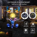 VCUTEKA Solar Lights Outdoor Metal Garden Stake Waterproof Crackle Glass Globe Garden Decor Blue Jay Bird for Pathway, Lawn, Patio, Yard