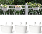 Dahey 3 Pcs 10.5 Inch Metal Iron Hanging Flower Pots for Railing Fence Hanging Bucket Pots Countryside Style Window Flower Plant Holder with Detachable Hooks Home Decor,White
