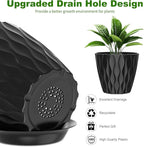 6 Pack 7 Inch Indoor Plant Pots with Drainage Holes, Outdoor Plastic Decorative Flower Pots, Garden Planters with Tray Saucers for Orchids, Violets, Succulents, Herbs, and Other Plants