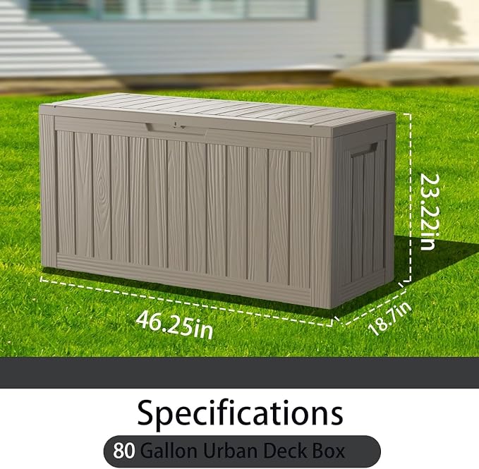 Outdoor Storage Deck Box, 80 Gallon Resin Patio Chest with Lock