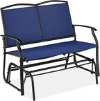 Best Choice Products 2-Person Outdoor Patio Swing Glider Steel Bench Loveseat Rocker for Deck, Porch w/Textilene Fabric, Steel Frame - Navy/Black