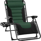 Best Choice Products Oversized Padded Zero Gravity Chair, Folding Outdoor Patio Recliner, XL Anti Gravity Lounger for Backyard w/Headrest, Cup Holder, Side Tray, Polyester Mesh - Forest Green