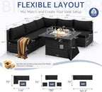 NICESOUL 6 Piece Modern L-Shaped Outdoor Sectional with Firepit Natural Gas/Propane, 29.3'' High Back Wicker Patio Furniture Set, Oversized Conversation for Exterior, 2 Color Cushion Black & Gray