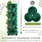 Umigy 2 Set Dark Green 7 Tier Stackable Vertical Planters with Removable Wheels and Tools Tower Planters Strawberry Herb Flower Vegetable Pots Indoor Outdoor Gardening Pots