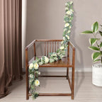 Champagne Eucalyptus Garland with Roses, 2 Pack Artificial Greenery