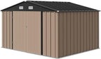 Devoko 10 x 8 FT Outdoor Storage Shed, Metal Garden Sheds & Outdoor Storage Clearance, Large Tool Shed Outdoor with Single Lockable Door for Patio Lawn Backyard (Brown)