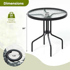 Tangkula 27.5 Inch Round Outdoor Dining Table with Tempered Glass Top, Outside Bistro Table with Umbrella Hole & Metal Frame, Patio Dining Table for Backyard, Lawn, Deck & Poolside