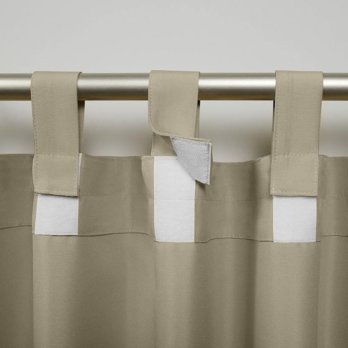 Exclusive Home Cabana Solid Indoor/Outdoor Light Filtering Hook-and-Loop Tab Top Curtain Panel Pair, 54"x63", Taupe