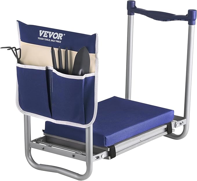 VEVOR Large Folding Garden Kneeler and Seat Heavy Duty, Widened 10" EVA Foam Pad, Portable Garden Stool with Tool Bags, Gardening Bench to Relieve Knee & Back Pain, Gifts for Seniors, Women, Parents