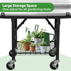 Raised Garden Bed with Legs and Heavy Duty Wheels, Self-Watering Planter Box, Easy-Install Foldable Stand, Galvanized Metal Elevated Wicking Bed with Liner for Indoor Outdoor Gardening