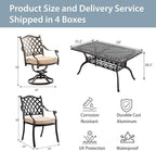7-Piece Cast Aluminum Patio Furniture, Patio Dining Set for 6 Include 59" Rectangular Outdoor Dining Table, 4 Stackable Chairs & 2 Swivel Chairs with Cushions & Umbrella Hole(Bronze)