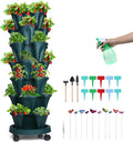 GameXcel Vertical Planter, 7 Tier Stackable Strawberry Planter with Garden Tool Set, Movable Indoor/Outdoor Garden Herb Pot for Growing Vegetables and Succulents, Green