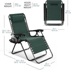 Nestl Zero Gravity Chairs Set of 4, Patio Lounge Chair Outdoor with Pillows & Cup Holder Trays, Adjustable Steel Mesh Reclining Camping Chair, Folding Patio Lawn Chair for Deck, Beach - Forest Green