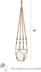 Mkono 43 Inch Macrame Plant Hanger Large for up to 12 Inch Pot Extra Long Hanging Plant Holder No Tassels Hanging Planter Basket with Wood Beads for Indoor Outdoor Home Decor, Brown, Set of 2