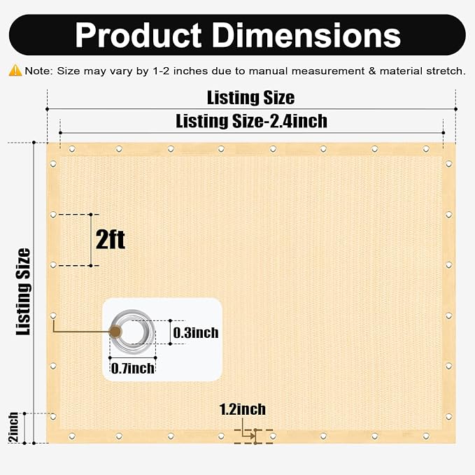 Artpuch 90% Sun Shade Cloth, 6 x 20 FT Pergola Shade Cover Canopy with Grommets, Sun Screen Fabric Tarp for Patio, Outdoor, Garden, Backyard, Wheat