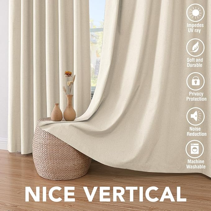 H.VERSAILTEX 100% Blackout Curtains for Bedroom Thermal Insulated Linen Textured Curtains Heat and Full Light Blocking Drapes Living Room Curtains 2 Panel Sets, Bleached Sand, 42x63 Inch