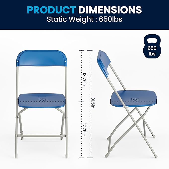 Flash Furniture Hercules Series Plastic Folding Chair - Blue - 6 Pack 650LB Weight Capacity Comfortable Event Chair-Lightweight Folding Chair