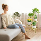 iDavosic.ly 5 Tier Large Plant Stand Indoor, 10 Inch Wide Tall Corner Metal Plant Stands Outdoor for Multiple Plants, Folding Tiered Flower Display Holder Rack Shelf, Gold