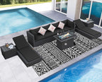 NICESOUL 9 Piece Patio Furniture Set with Fire Pit Table Propane/Natural Gas, 29.3'' High Back Extra Large Outdoor Sectional with Firepit & Chaise Lounge, Deep Seated PE Wicker Conversation Set, Gray