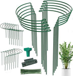 24 Pack Plant Support Stake, Half Round Metal Garden Plant Stake, Green Plant Support Ring, Border Support with Plant Lables & Plant Clips for Outdoor Indoor Plants, Vegetable, Flowers