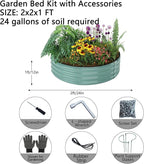 Galvanized Metal Planter Round Raised Garden Bed Kit for Gardening Outdoor，2x2x1ft Grow Garden Box Raised Flower Bed，Round Galvanized Planter Outdoor Metal Fire Pit Ring
