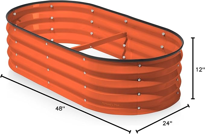 Plant & Plot Galvanized Raised Garden Beds Outdoor // 4×2×1 ft Planter Raised Beds for Gardening, Vegetables, Flowers (Orange) // Large Metal Garden Box