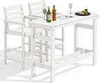 SERWALL Outdoor Bar Set - 2 Adirondack Bar Chairs & Bar Height Table with 1.6" Umbrella Hole, All-Weather HDPE Patio Furniture for Poolside, Backyard, Garden - White