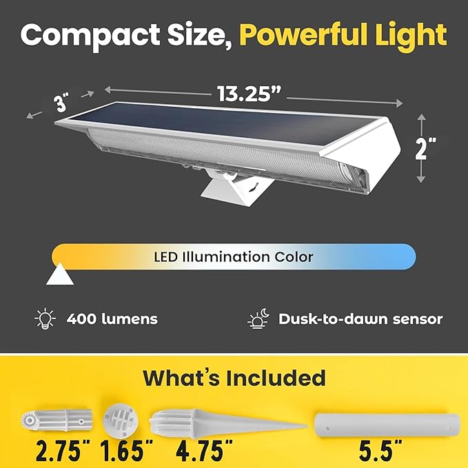 Brighticonic Solar Sign Lights Outdoor White – LED Solar Sign Light for House Numbers & Real Estate Signs – 13" Warm White Floodlight, IP65 Waterproof, Dusk to Dawn Solar Mailbox Light