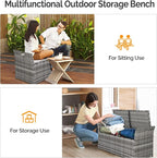 VINGLI 40 Gallon Outdoor Storage Bench with Cushion, Rattan Storage Box, Patio Wicker Deck Box with Seat for Garden | Balcony | Porch | Pool | Yard (Grey Frame + Light Grey Cushion)
