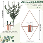 Jexine 8 Pcs Hanging Planters with Artificial Eucalyptus Metal Hanging Vase Indoor Plants Holder Modern Geometric Boho Bathroom Wall Decor for Living Room Home Office (Eucalyptus,Rose Gold)