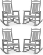 SERWALL HDPE Outdoor Rocking Chair Set of 4, Oversized Patio Rocking Chairs, All-Weather Porch Rockers for Adults, Light Gray