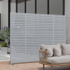 Casaphoria Metal Privacy Screen Outdoor, 72" H x 47" W Freestanding Decorative Privacy Screen for Patio Deck Balcony Garden with Stable Base, Grey-Louvered
