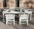5-Piece White Outdoor Dining Set for 4, 75.2'' HDPE Table with Umbrella Hole & Chairs, Weather-Resistant Patio Furniture for Garden, Lawn, or Poolside