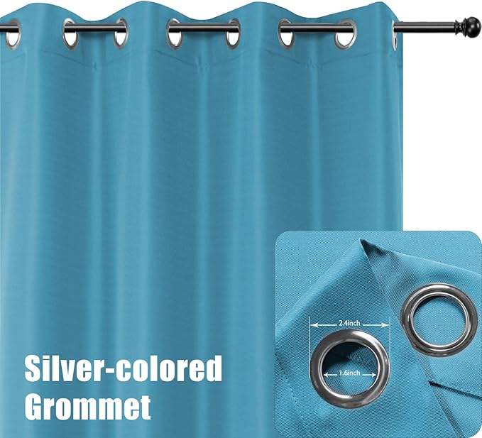 BONZER Extra Wide Waterproof Outdoor Curtains for Patio Heavy Privacy Light Filtering Grommet Outside Curtains for Porch, Pergola, Gazebo, 1 Panel, 150W x 108L inch, Teal