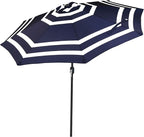 Sunnydaze Outdoor Patio Umbrella - Polyester Table Market Umbrella with Push-Button Tilt and Crank - 8 Sturdy Ribs - Navy Blue Stripe - 9ft