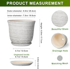 Ceramic Plant Pots - 8 Inch Plant Pot with Drainage Hole and Saucer, Round Flower Pots for Indoor Outdoor, Modern Planter, Decorative Planters, Home Apartment Decor, Gardening Gifts, Grey