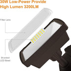LEPOWER 30W LED Security Lights Motion Sensor Light Outdoor, 3200LM Motion Security Light, 5500K, IP65 Waterproof, 2 Head Motion Detector Flood Light for Garage, Yard, Porch, Brown (NOT Solar Powered)