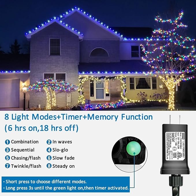 String Lights 165ft with 500 Blue LEDs, IP44 Waterproof for Outdoor Use