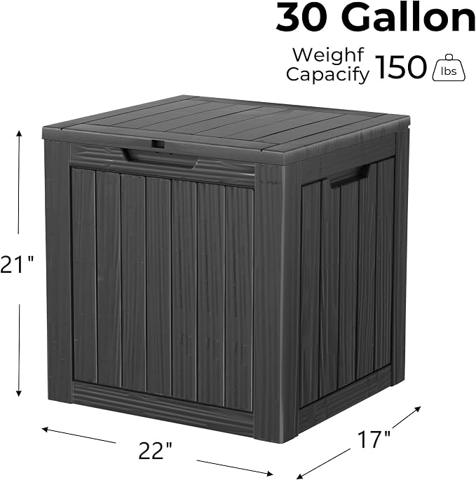 Outdoor Storage Housing, 30 Gallon Black Resin Deck Box, Lockable