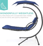 Best Choice Products Outdoor Hanging Curved Steel Chaise Lounge Chair Swing w/Built-in Pillow and Removable Canopy - Navy Blue