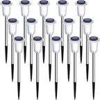 DenicMic Solar Lights Outdoor 15 Pack Waterproof 3000K Warm White LED Stainless Steel Stake Outside Lights for Yard Pathway Garden Driveway Walkway Landscape Path Lighting