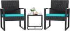 Flamaker Patio Set Outdoor Wicker Furniture, Modern Bistro Set with Rattan Chair and Coffee Table for Yard (Blue)