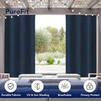 PureFit Outdoor Curtains for Patio Waterproof Weatherproof, UV Resistant Outside Curtains for Gazebo, Front Porch, Pergola, Sun Blocking Privacy Curtain, 52W x 120L inch, 1 Panel, Navy Blue
