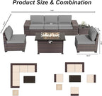 ALAULM 7 Pieces Patio Furniture Set with Fire Pit Table 55000BTU, Oversized Seat/Armrest and High Back Wicker Conversation Set with Thick Cushion for Backyard, Garden, Black